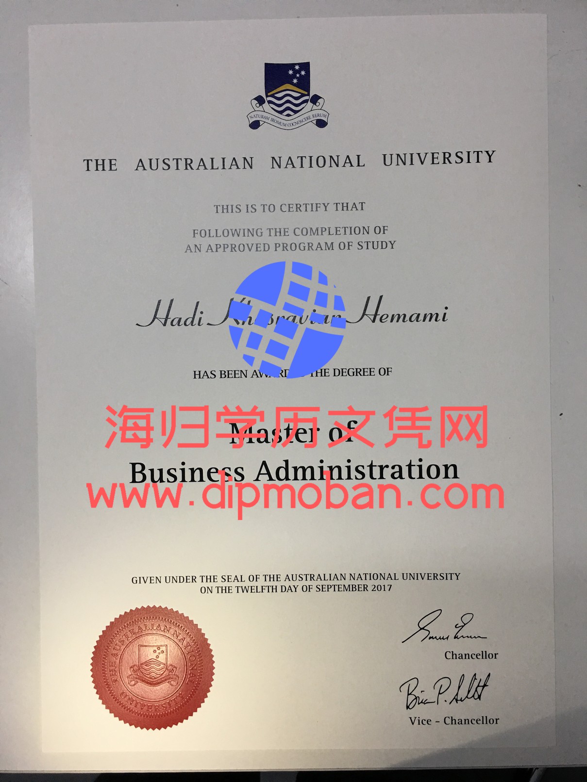 澳洲国立大学毕业证